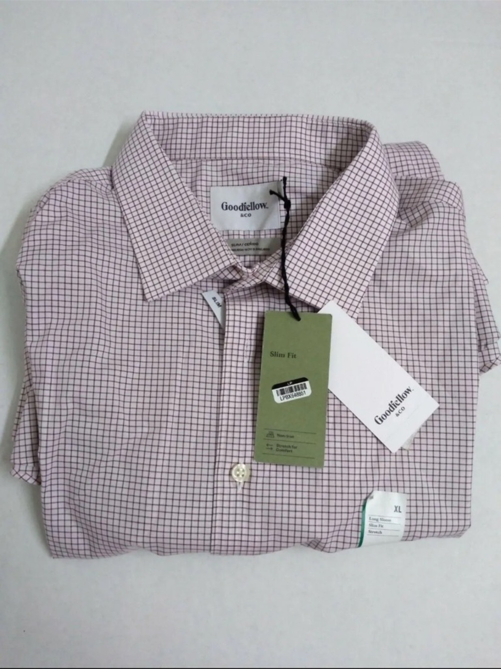 Goodfellow & Co Men’s Slim Fit Light Pink Grid Dress Shirt size large NOT XL NWT
